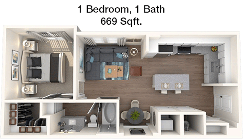 669 sq ft floorplan layout
