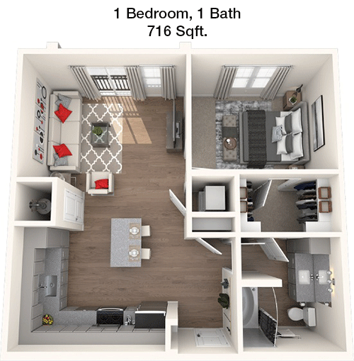 716 sq ft floorplan layout