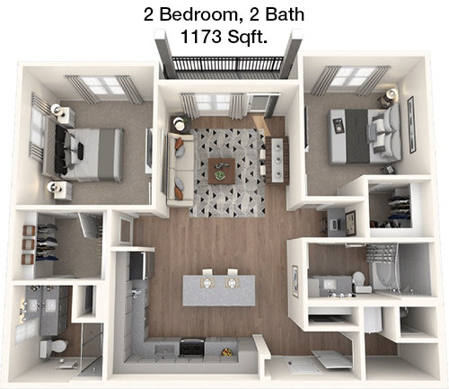 1,173 sq ft floorplan layout