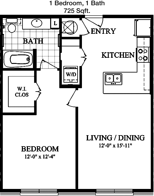 725 sq ft floorplan layout