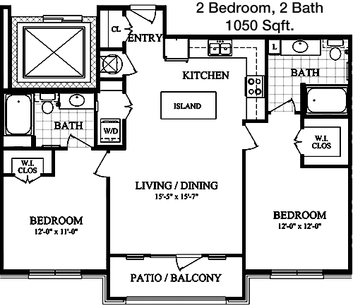1,050 sq ft floorplan layout