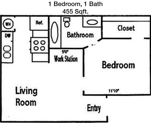 455 sq ft floorplan layout