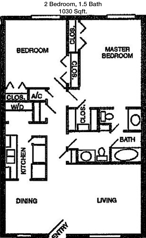 1,030 sq ft floorplan layout