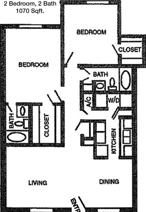 1,070 sq ft floorplan layout