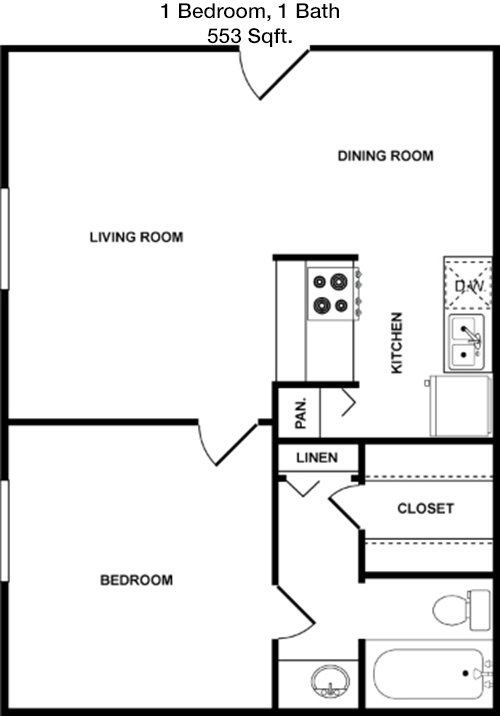 553 sq ft floorplan layout