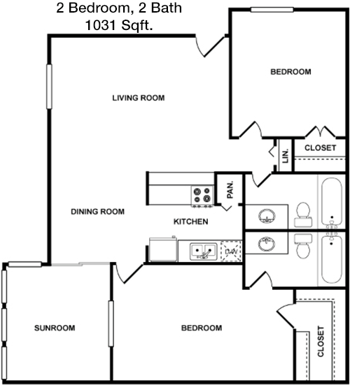 1,031 sq ft floorplan layout