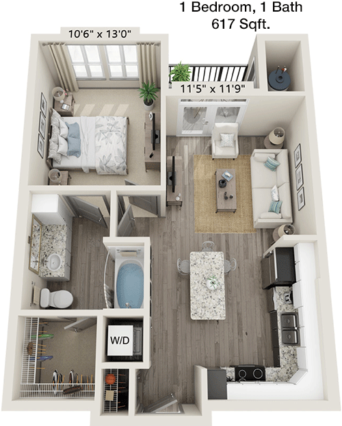 617 sq ft floorplan layout