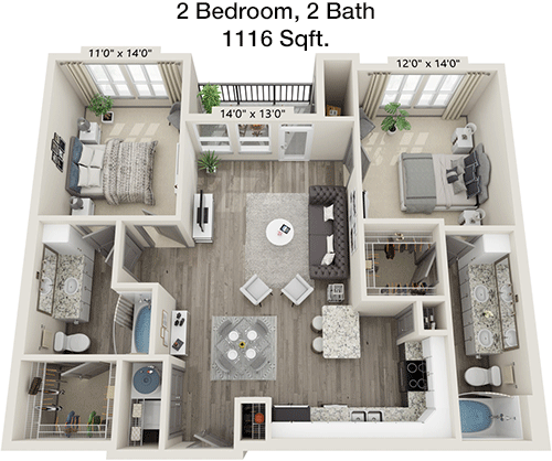 1,116 sq ft floorplan layout