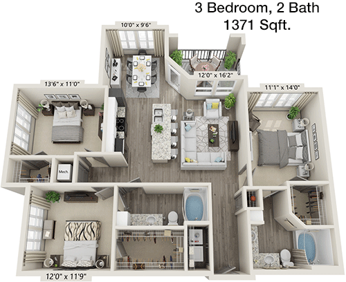 1,371 sq ft floorplan layout