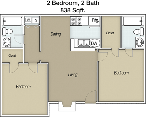 838 sq ft floorplan layout
