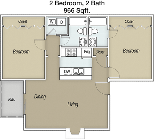 966 sq ft floorplan layout