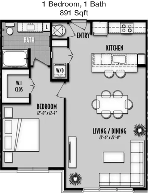 891 sq ft floorplan layout