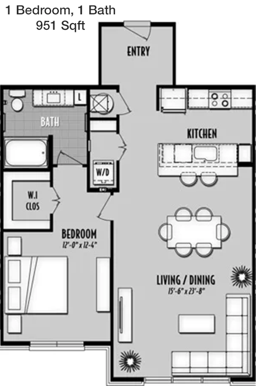 951 sq ft floorplan layout