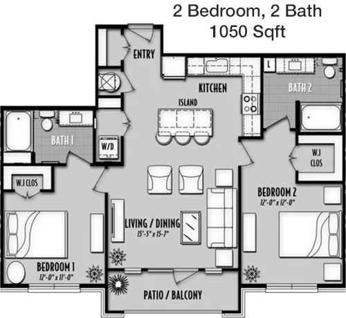 1,050 sq ft floorplan layout