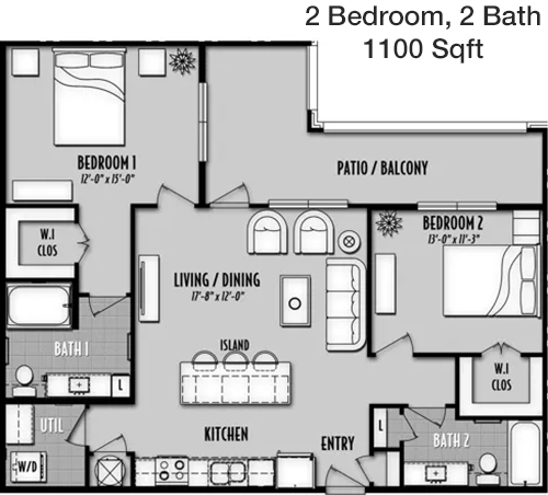 1,100 sq ft floorplan layout