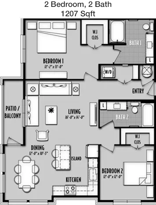 1,207 sq ft floorplan layout
