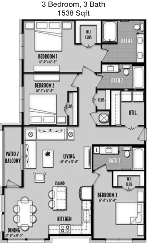 1,538 sq ft floorplan layout