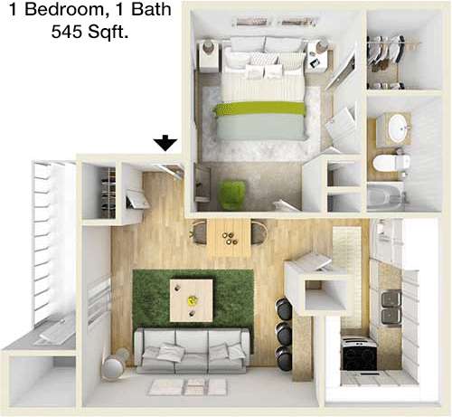 545 sq ft floorplan layout