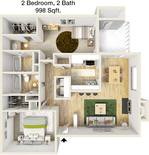 998 sq ft floorplan layout
