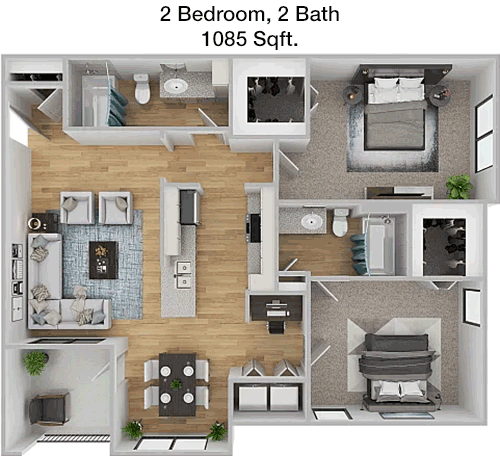 1,085 sq ft floorplan layout