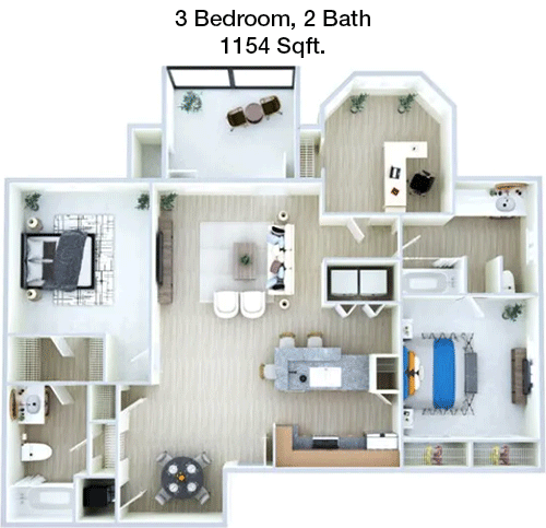 1,154 sq ft floorplan layout