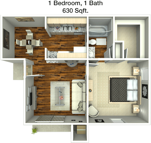 630 sq ft floorplan layout