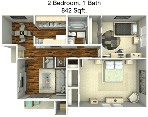 842 sq ft floorplan layout