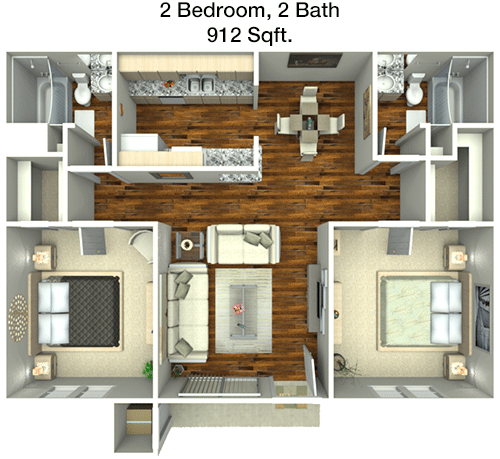 912 sq ft floorplan layout