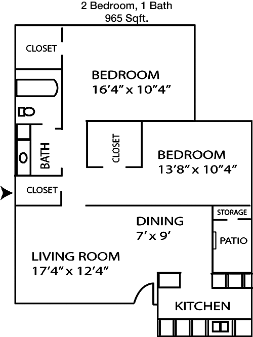 965 sq ft floorplan layout