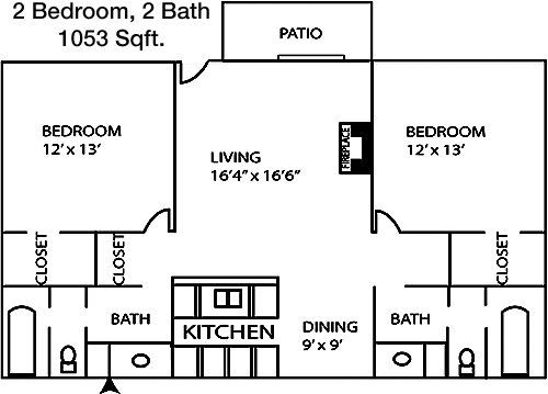 1,053 sq ft floorplan layout