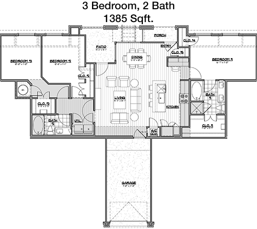 1,385 sq ft floorplan layout