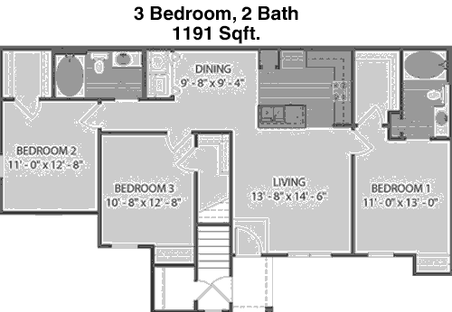 1,191 sq ft floorplan layout