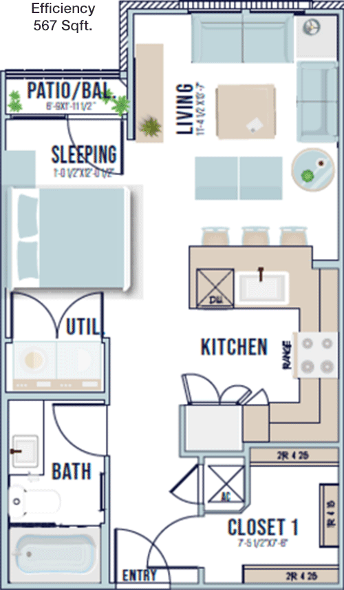 567 sq ft floorplan layout