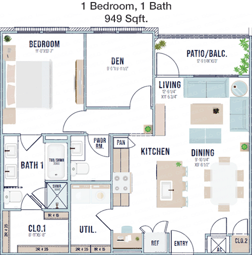949 sq ft floorplan layout