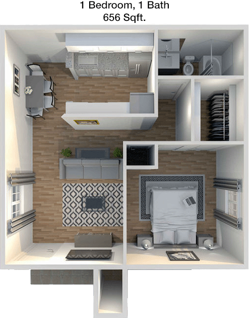 656 sq ft floorplan layout