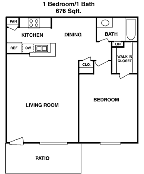676 sq ft floorplan layout