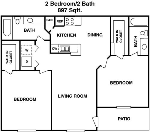 897 sq ft floorplan layout