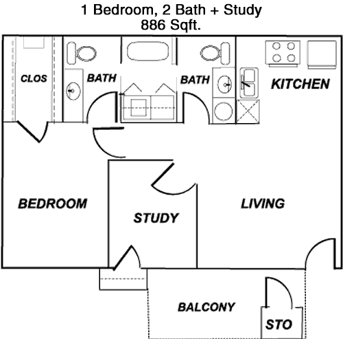 886 sq ft floorplan layout
