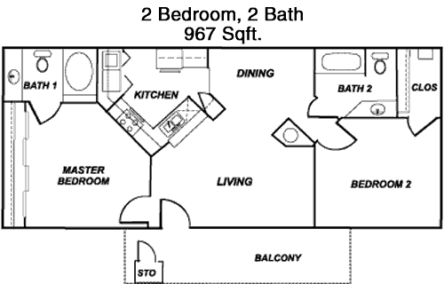 967 sq ft floorplan layout