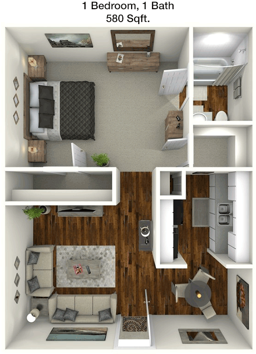 580 sq ft floorplan layout