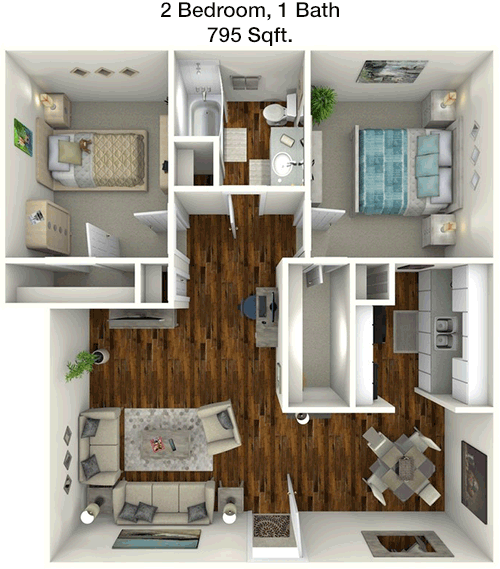 795 sq ft floorplan layout