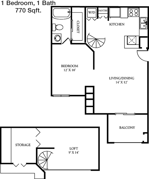 770 sq ft floorplan layout