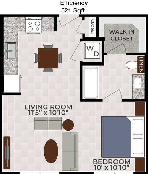 521 sq ft floorplan layout