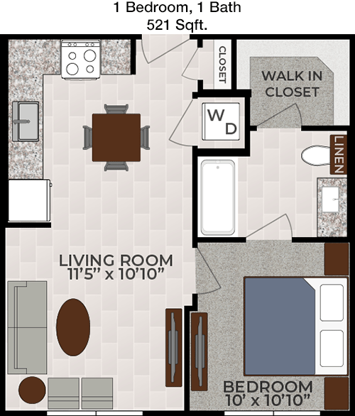 521 sq ft floorplan layout