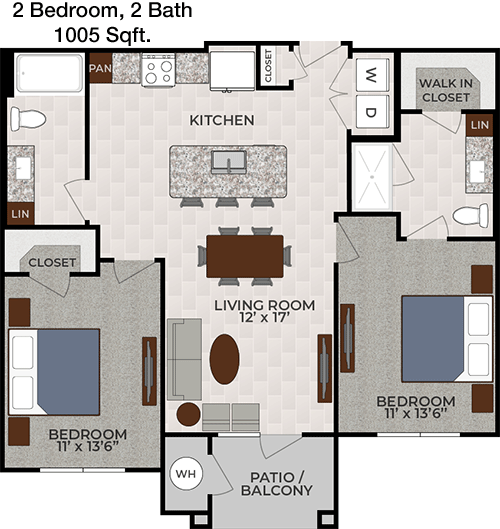 1,005 sq ft floorplan layout