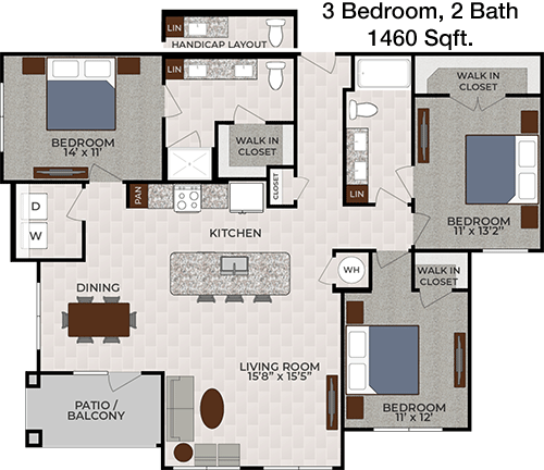 1,460 sq ft floorplan layout