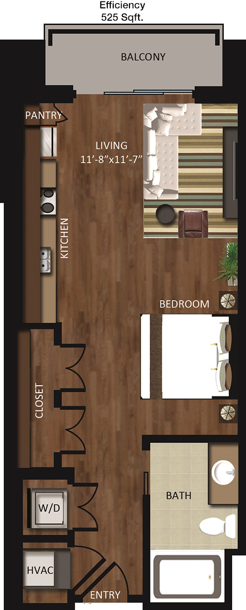 525 sq ft floorplan layout