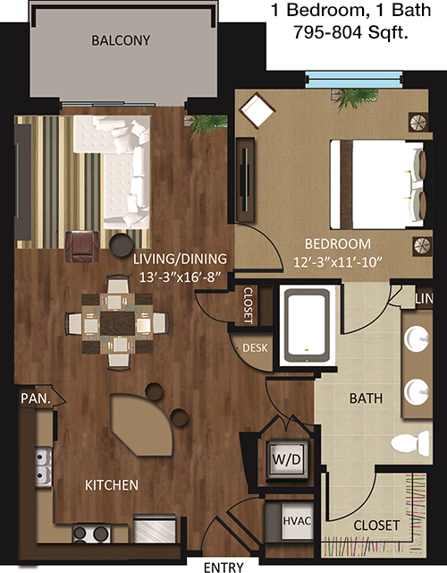 795 sq ft floorplan layout