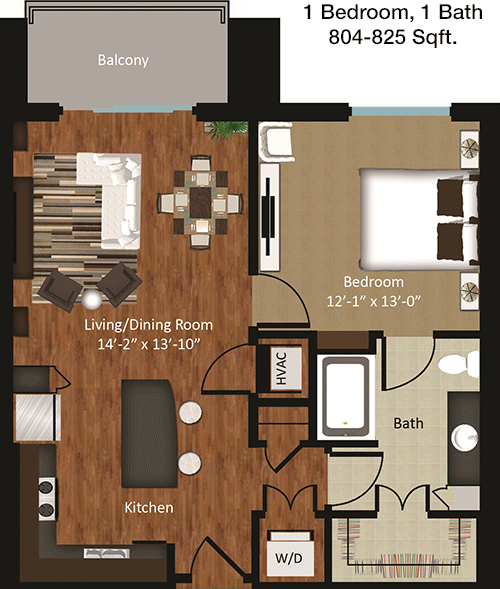 804 sq ft floorplan layout