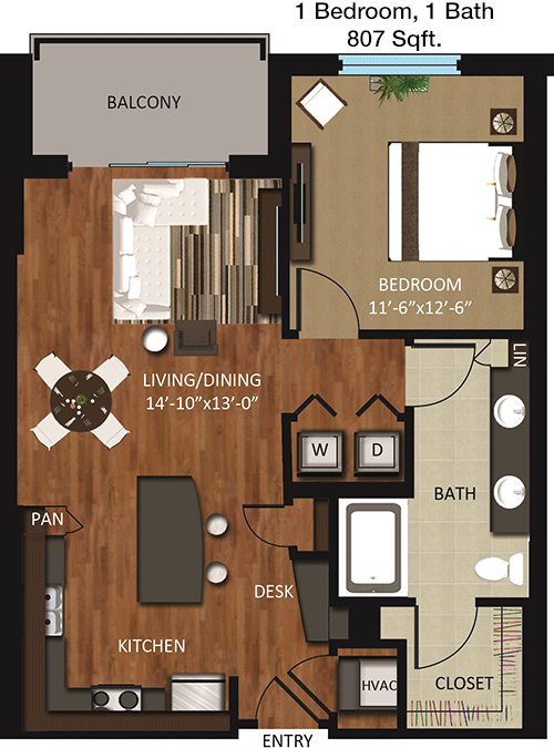 807 sq ft floorplan layout